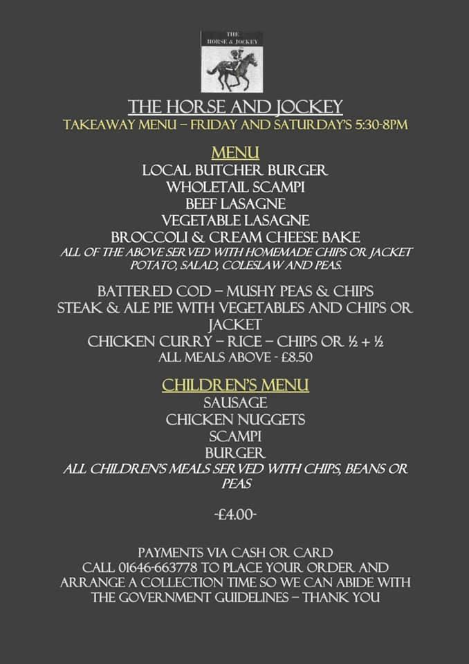 Menu at The Horse & Jockey pub & bar, Milford Haven