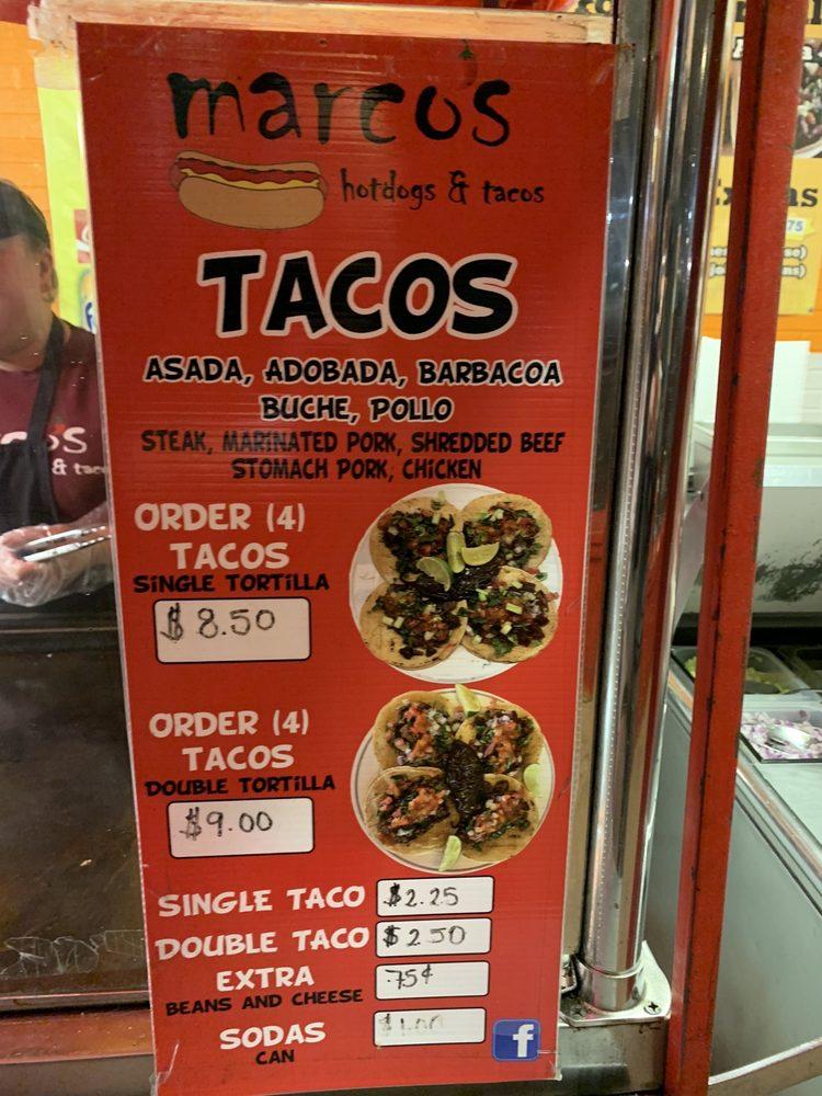Menu at Marcos Hot Dogs & Tacos fast food, Longmont