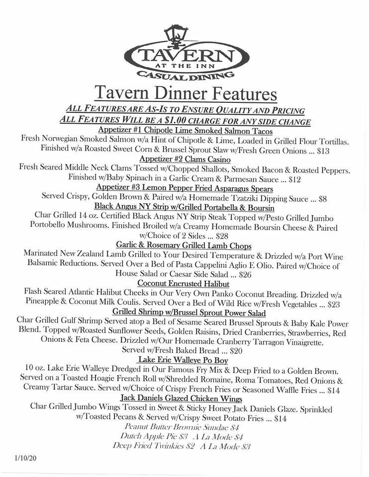 Menu at Tavern At the Inn pub & bar, Findlay, 200 E Main Cross St