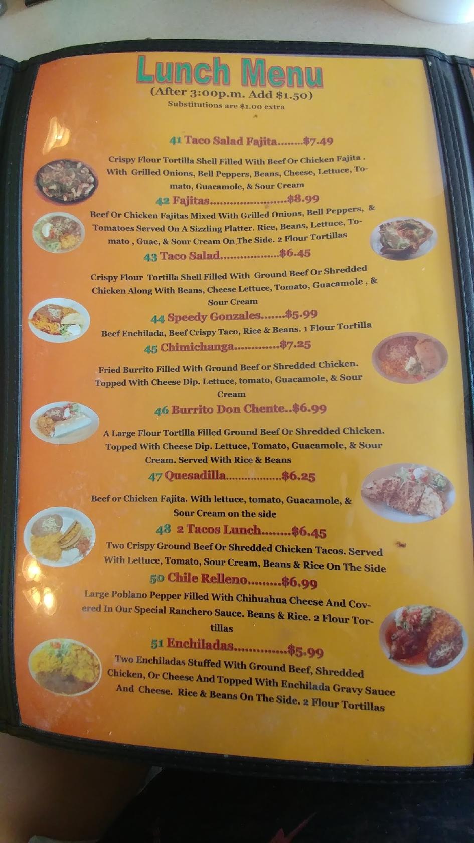 Menu at La Pasadita Cocina Mexicana restaurant, Canyon Lake