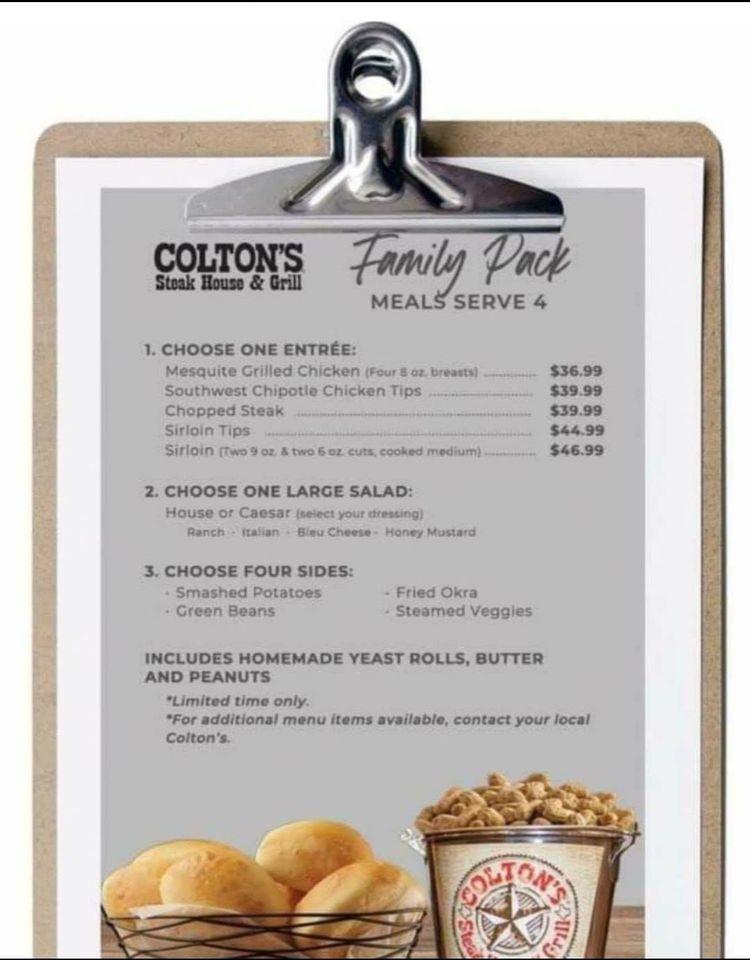Menu at Colton's Steak House & Grill steakhouse, Hot Springs