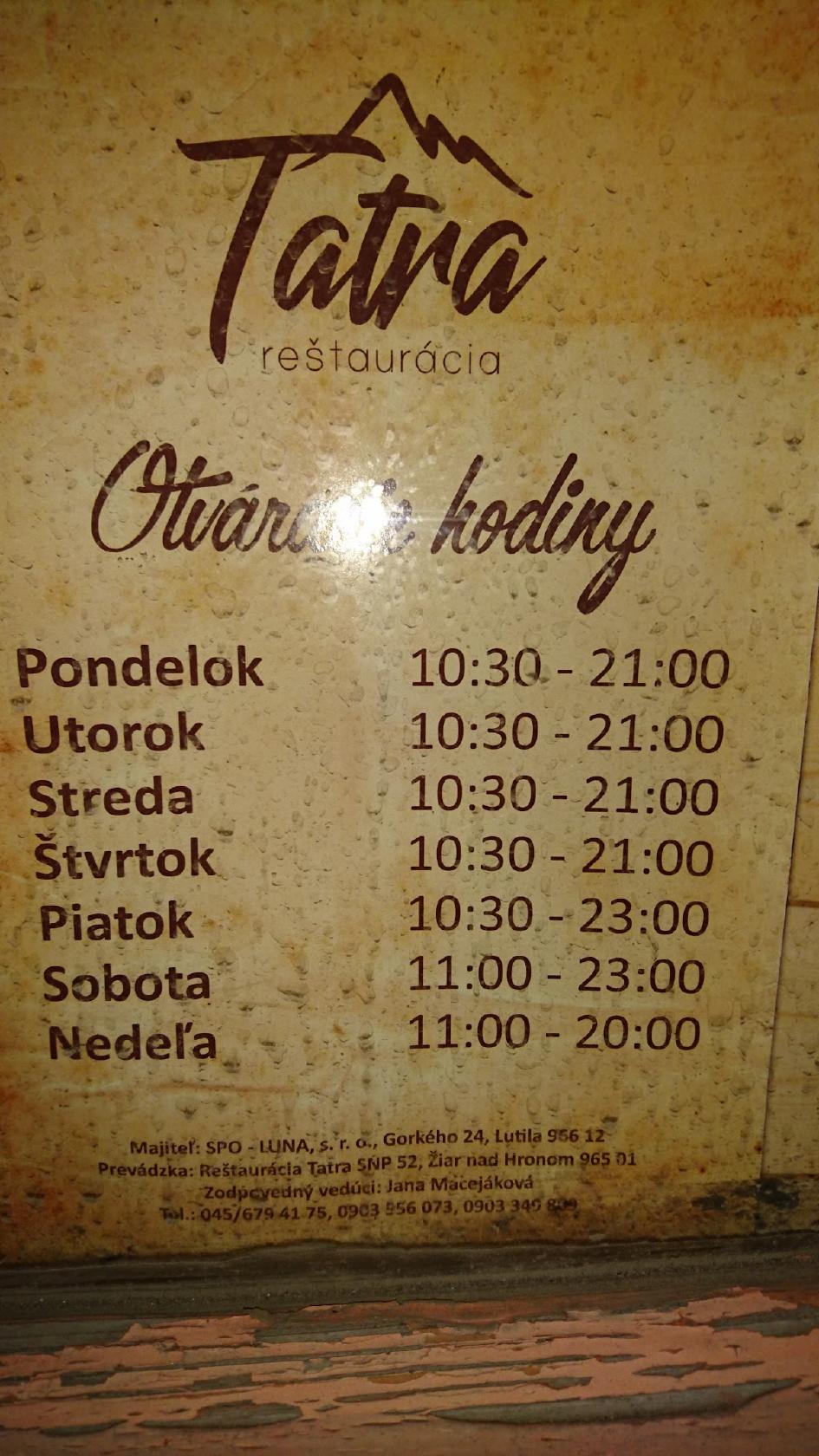 hotel tatra restauracia menu