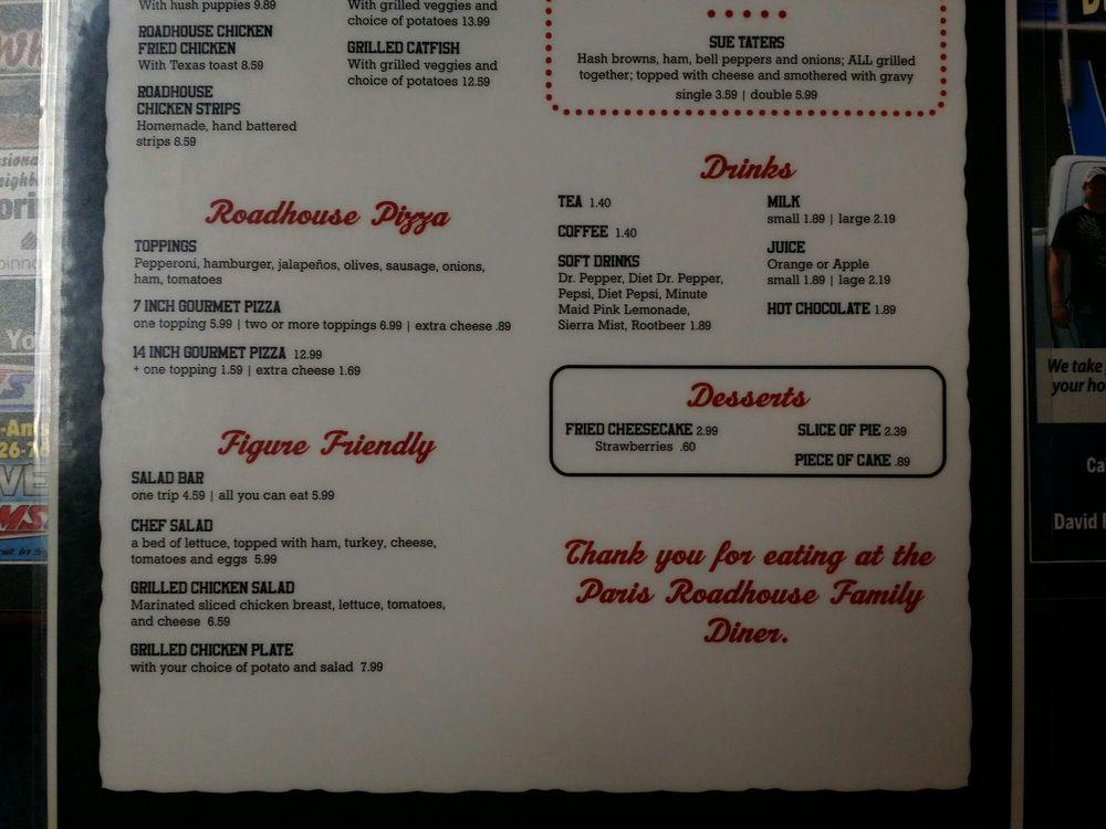 Menu at Roadhouse Family Diner steakhouse, Paris