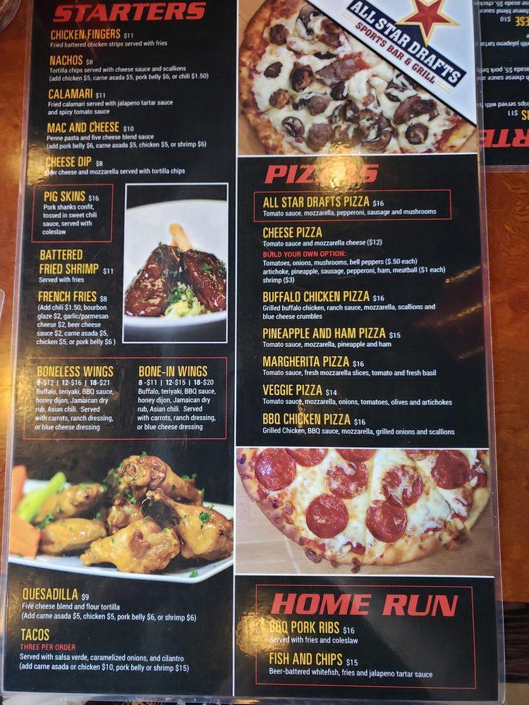 Menu at All Star Drafts Sports Bar & Grill, Corona