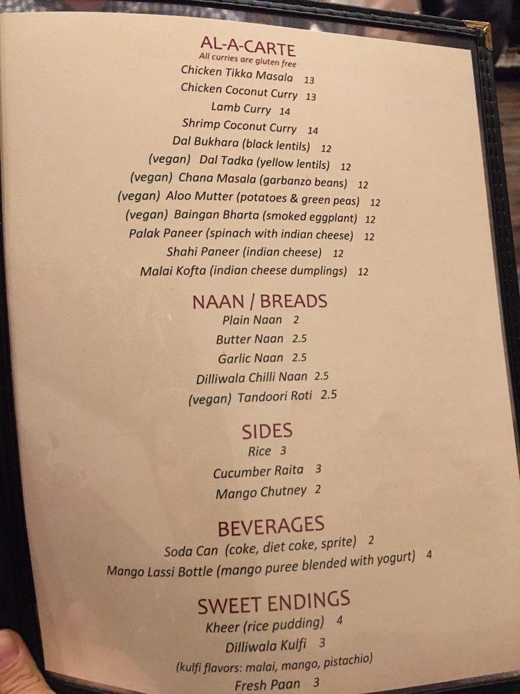 Menu at Dilliwala Indian Kitchen restaurant, Diamond Bar