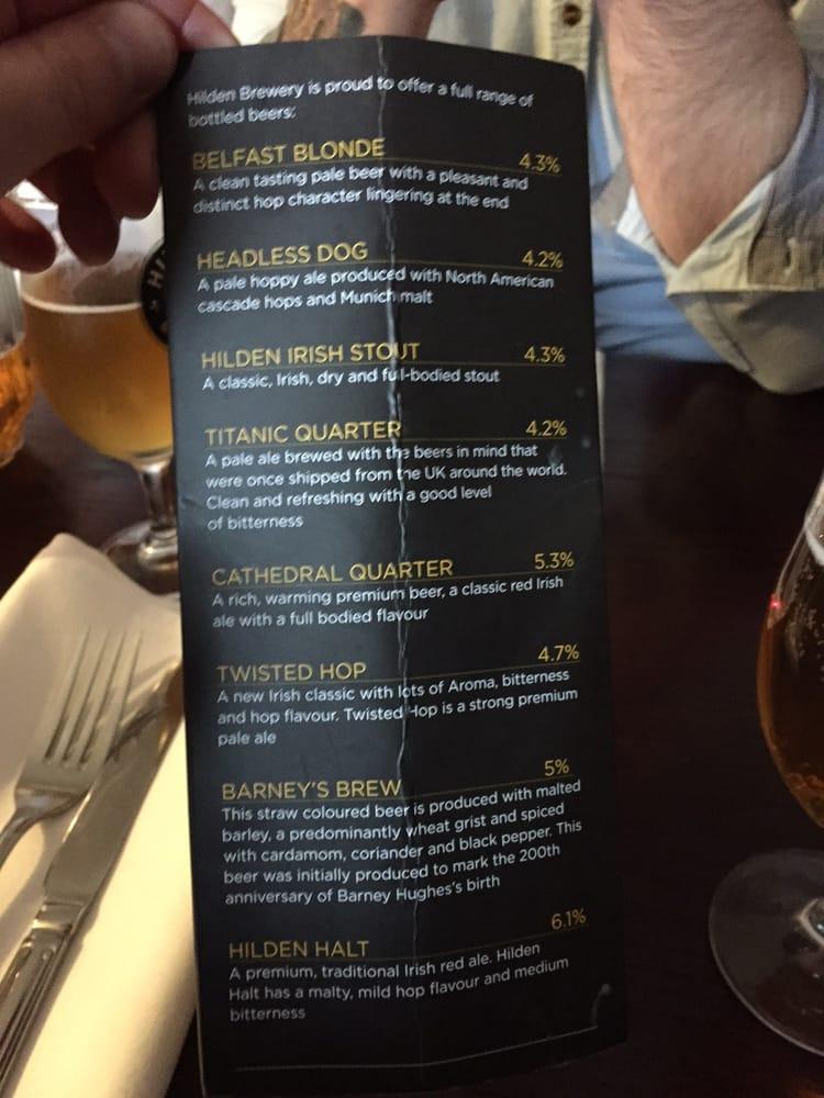 Menu at The Stables at Hilden Brewery pub & bar, Lisburn