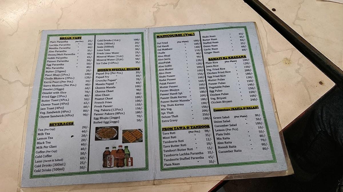 Inder Restaurant menu