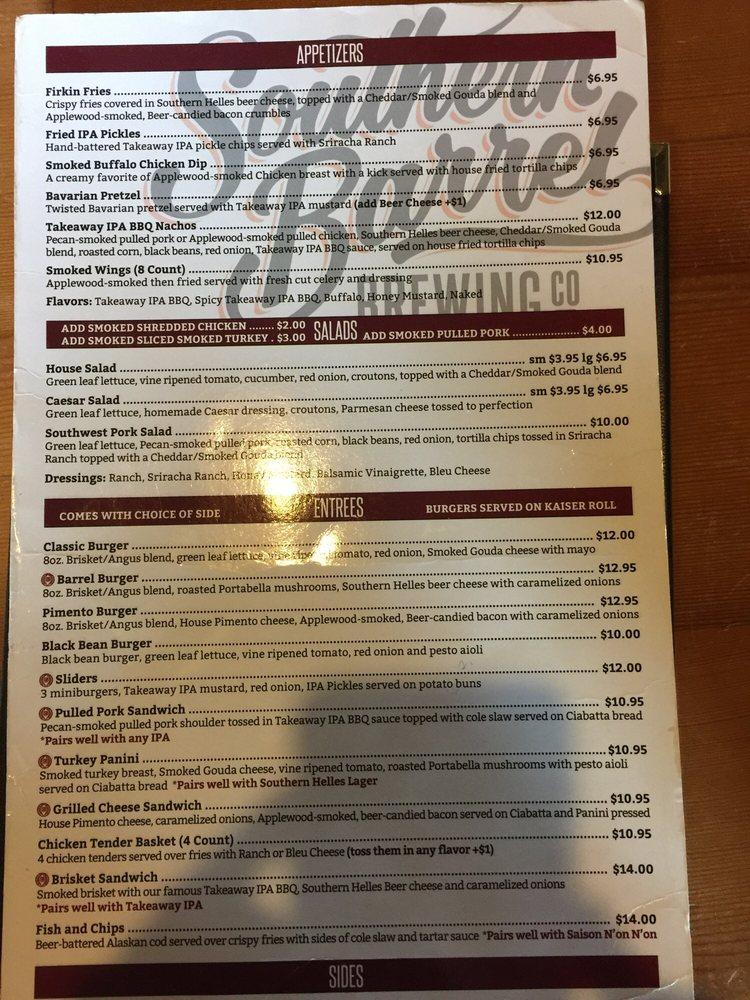 Menu at Southern Barrel Brewing, Bluffton