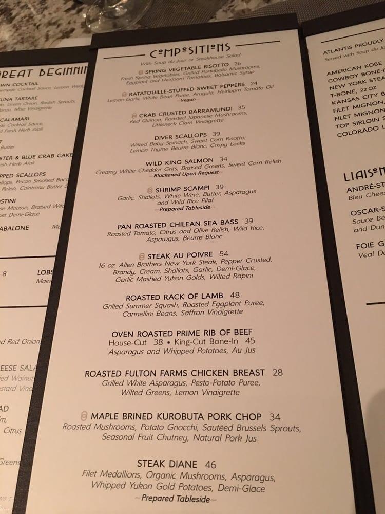 Menu at Atlantis Steakhouse, Reno