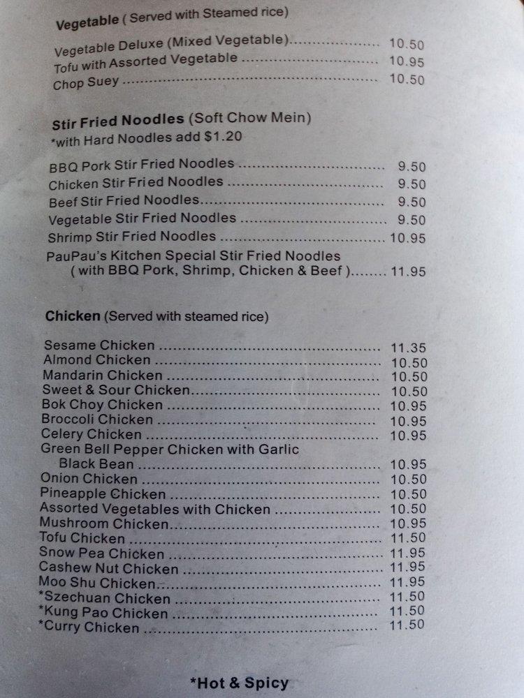 Menu at Paupau's Kitchen restaurant, Hayden