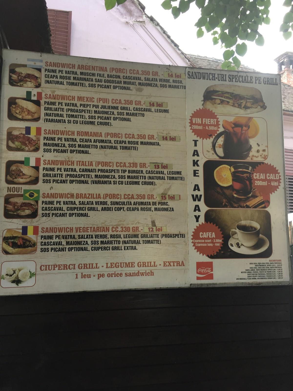 Menu at Marietto, Sibiu, Piata Habermann