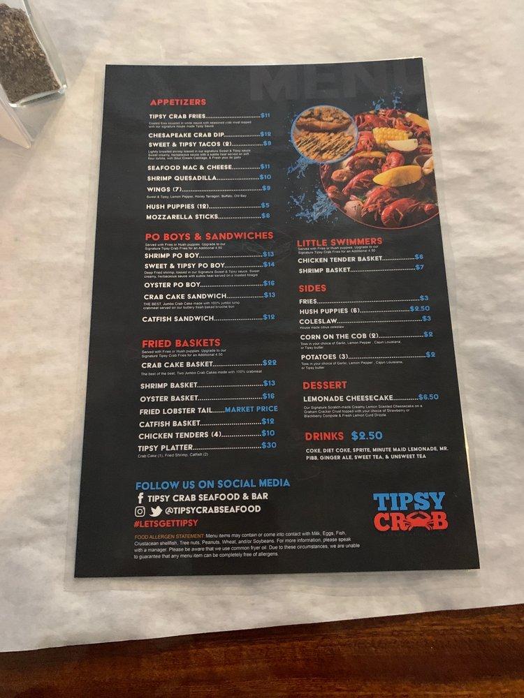 Menu at Tipsy Crab Seafood & Bar, Richmond