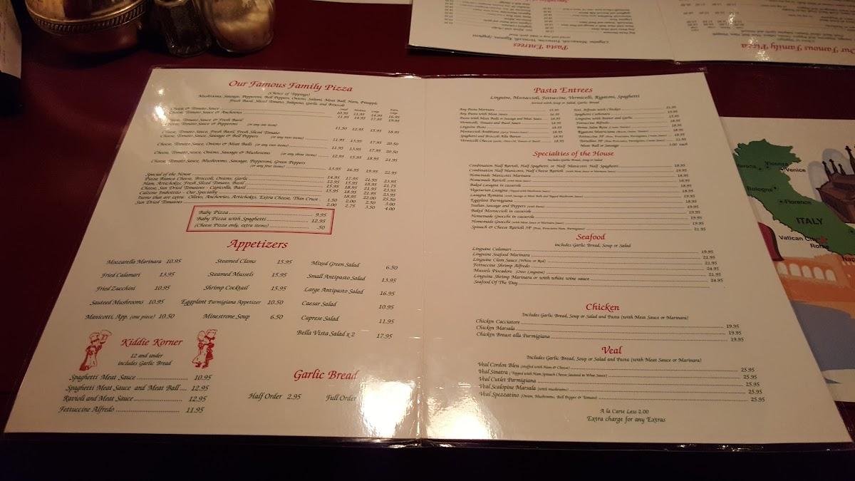Menu at Tony's Bella Vista Restaurant & Pizzeria, Burbank