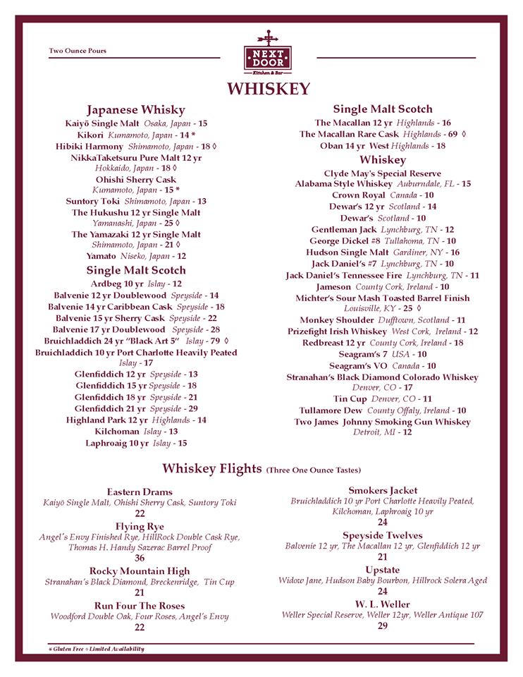 Menu at Next Door Kitchen and Bar, Ballston Spa