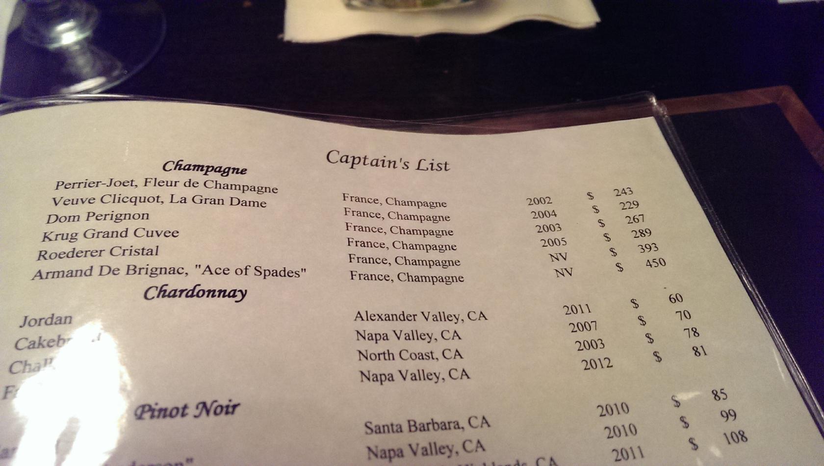 Menu at Fred & Steve's Steakhouse, Lincoln