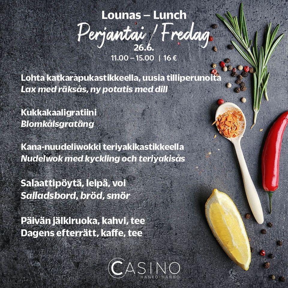 Menu at Hanko Casino restaurant, Hanko, Appelgrenintie 10