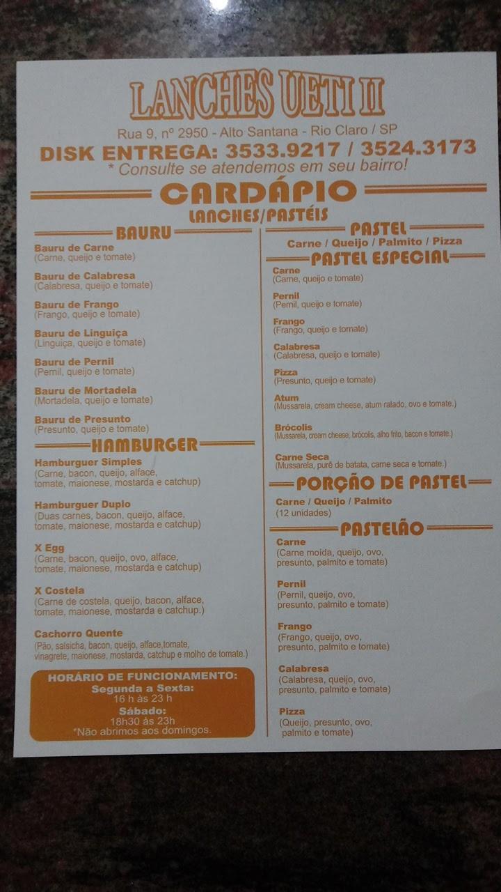 Lanches Ueti II cardápio