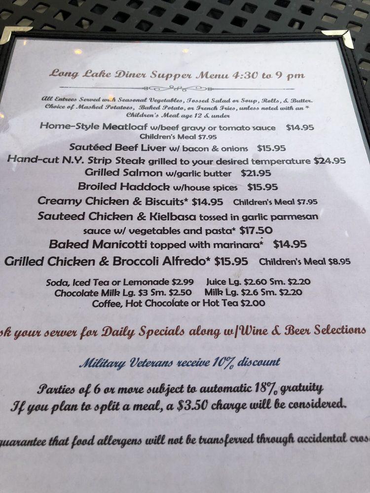 Menu at Long Lake Diner & Owl’s Head Pub, Long Lake, Main St