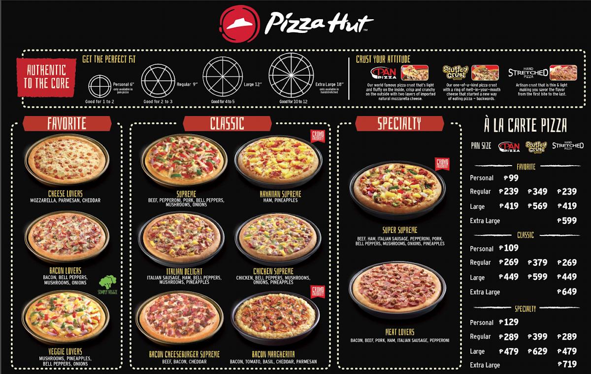 pizza hut dining room menu