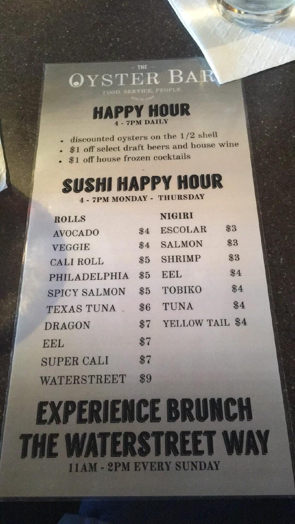 Menu at Water Street Oyster Bar, Corpus Christi
