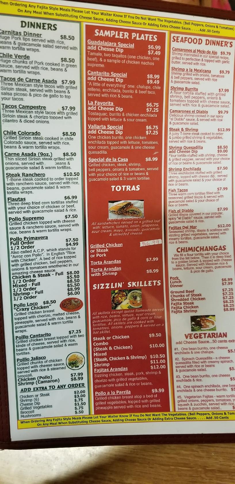 Menu at El Cantarito Mexican Restaurant, Oak Ridge, 191 S Tulane Ave