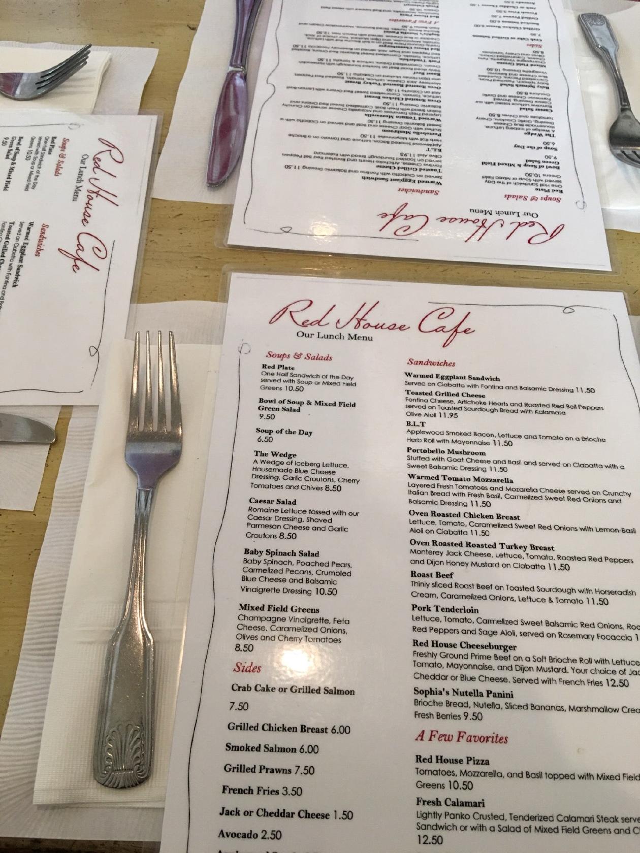 Menu at Red House Cafe, Pacific Grove
