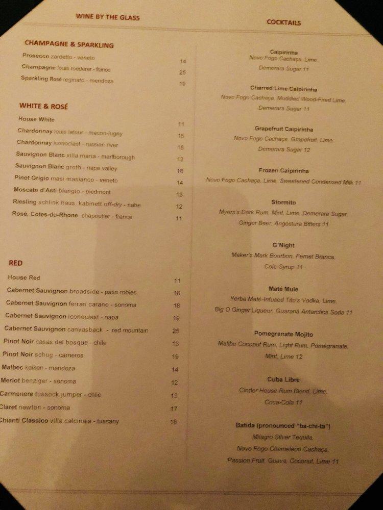 Menu at Cinder House and Bar, St. Louis, 999 N 2nd St