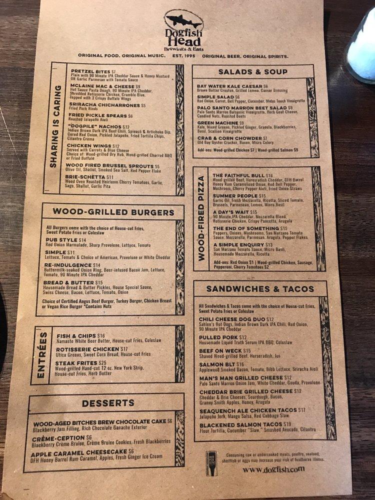 Menu at Dogfish Head Brewings & Eats pizzeria, Rehoboth Beach