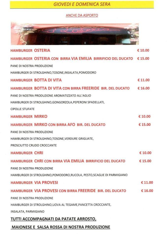 Menu Da L Osteria Ristorante Busseto