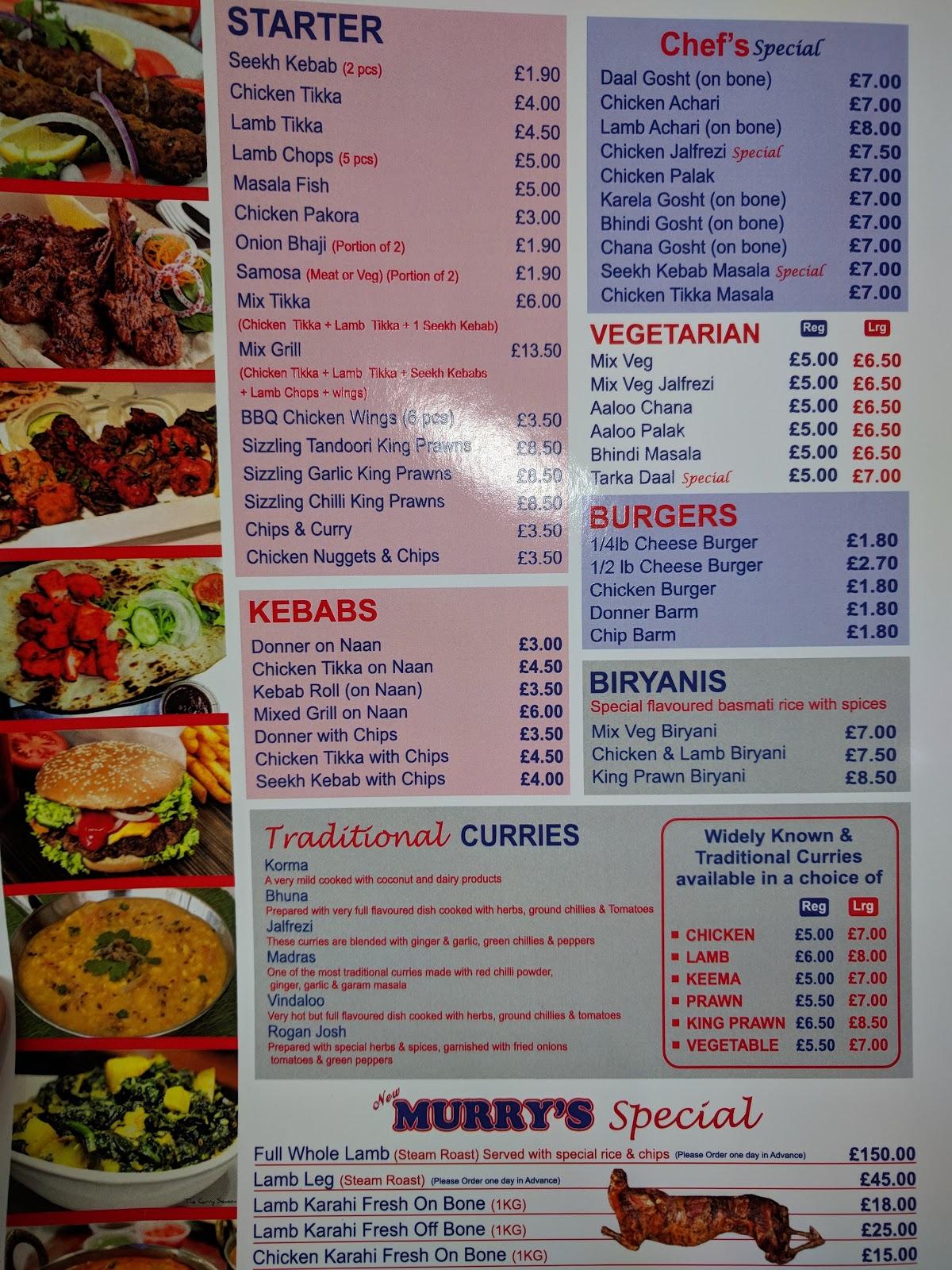 Menu at Murry Takeaway restaurant, Bolton