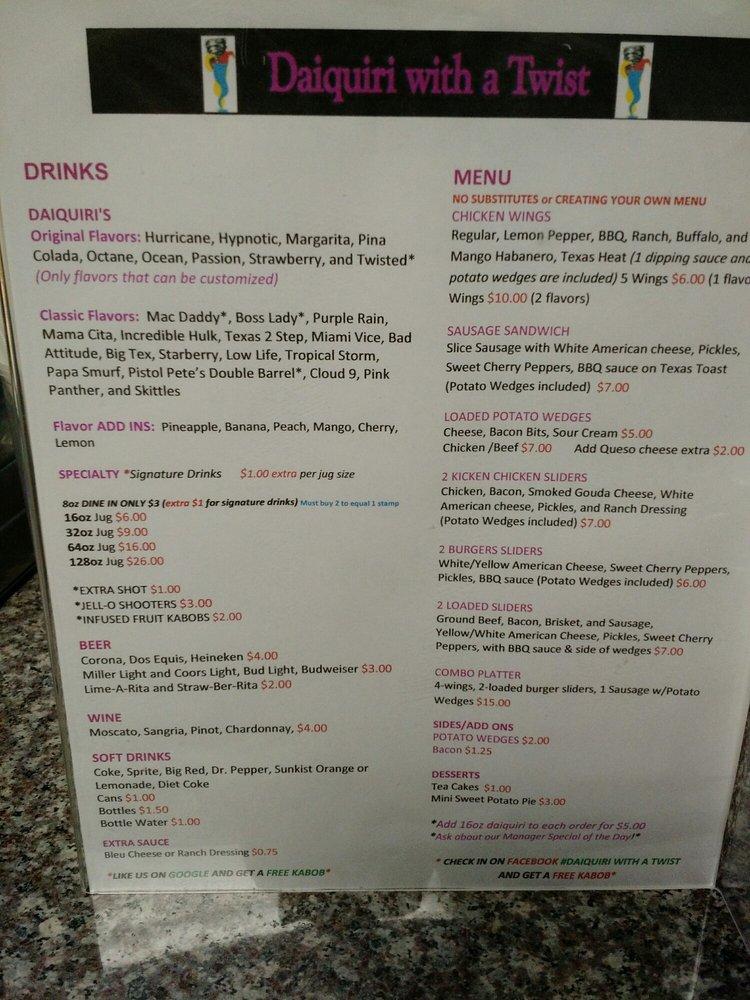 Menu at Daiquiri With A Twist pub & bar, Arlington