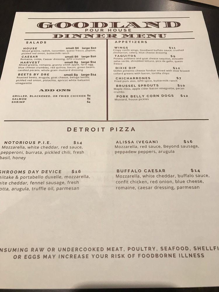 Menu at Goodland Pour House pizzeria, Madison