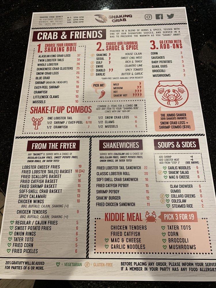 Menu at Shaking Crab (Quincy) restaurant, Quincy