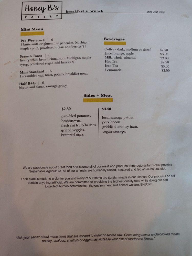 Menu At Honey B's Eatery Restaurant, Frankenmuth