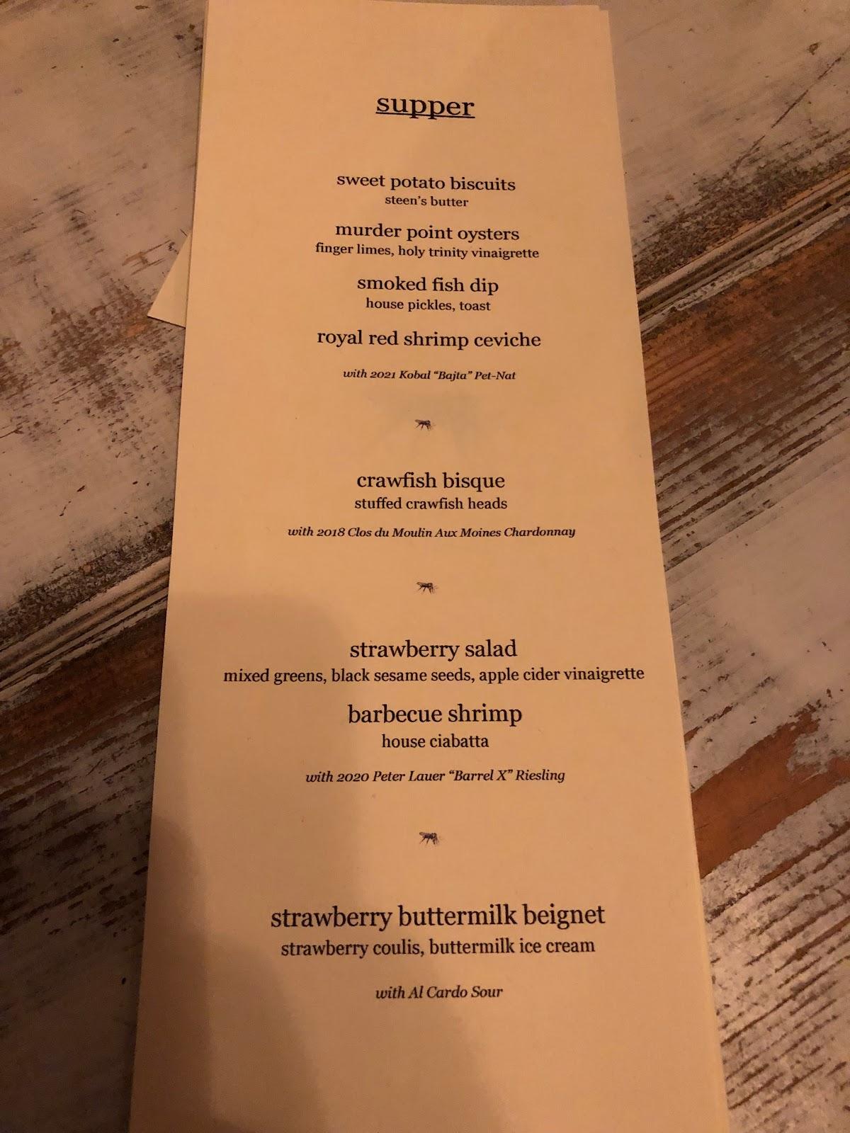 Menu at Mosquito Supper Club, New Orleans, Dryades St