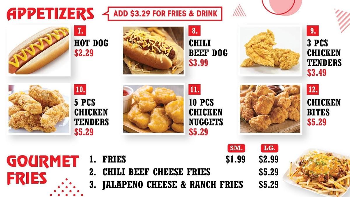 Menu at Fresh Burger fast food, Indianapolis