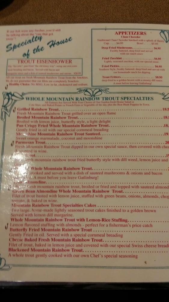 Menu at Smoky Mountain Trout House restaurant, Gatlinburg, 410 Parkway