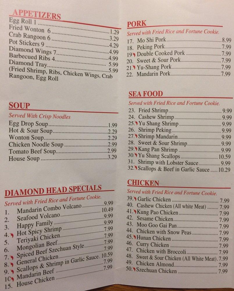 Menu at Diamond Head restaurant, Mountain Home
