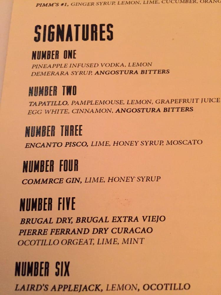 Menu at Ocotillo pub & bar, Phoenix