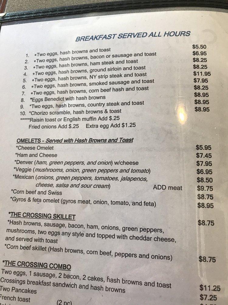 Menu at The Crossings Restaurant, Waukesha