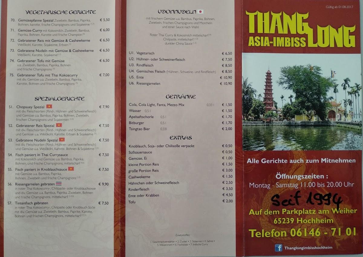 Speisekarte Von Asia Imbiss Thang Long Restaurant Hochheim Am Main