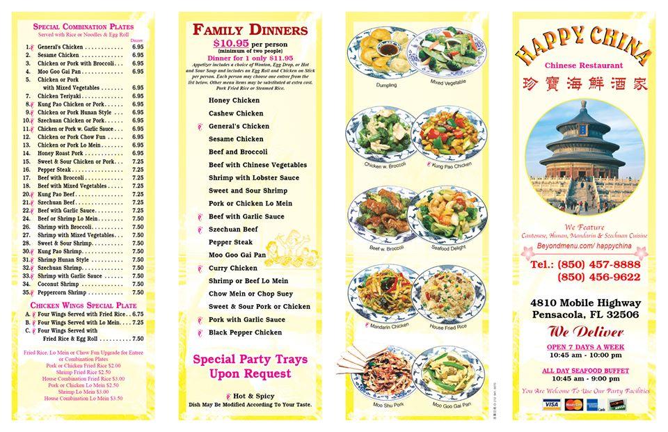 Menu at Happy china restaurant, Pensacola