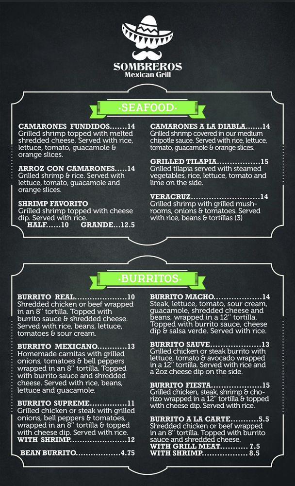 Menu at Sombreros Mexican Grill pub & bar, Crump