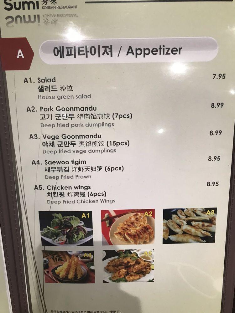 Menu at Sumi Korean Restaurant, Vancouver