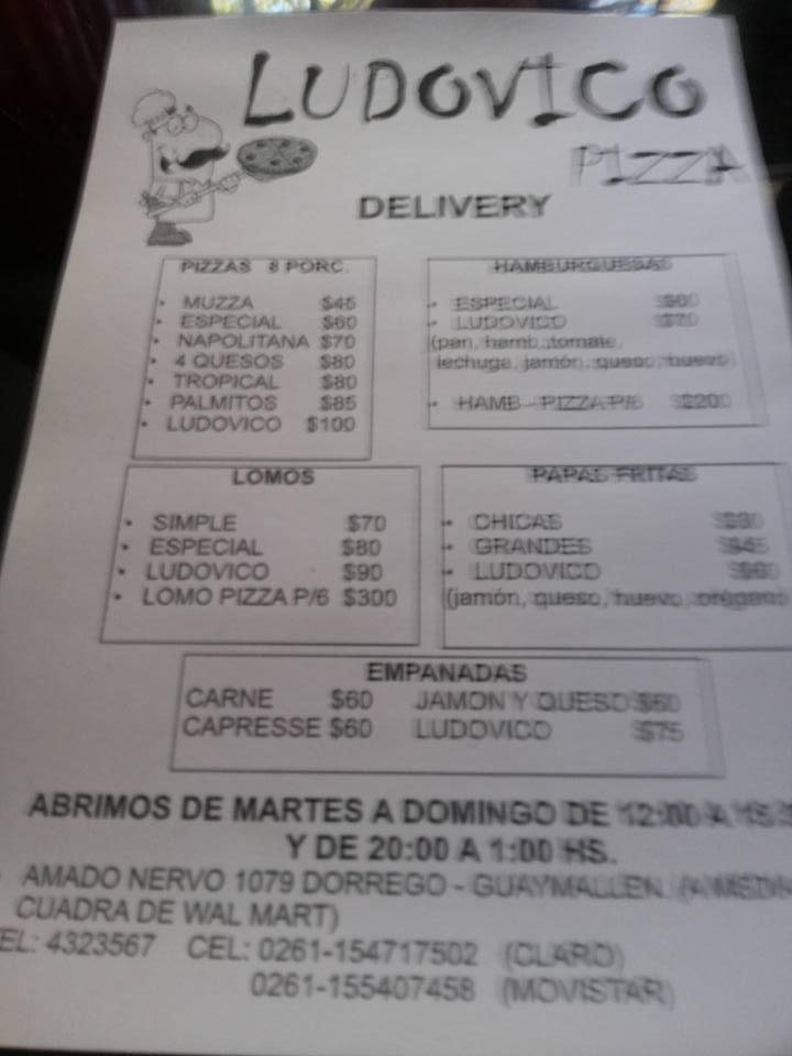 Menu at Ludovico Pizza pizzeria, Mendoza