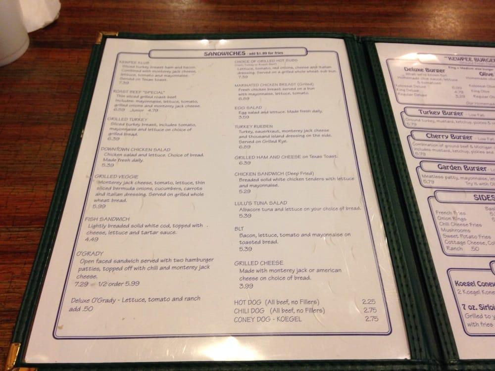Menu at Kewpee Sandwich Shoppe restaurant, Lansing, 118 S Washington Square