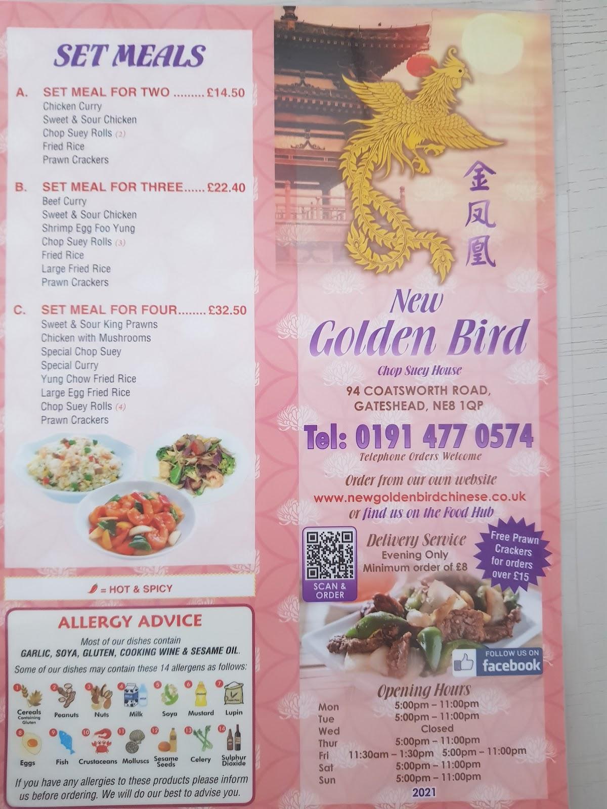 Menu at New Golden Bird Chinese Takeaway fast food, Gateshead