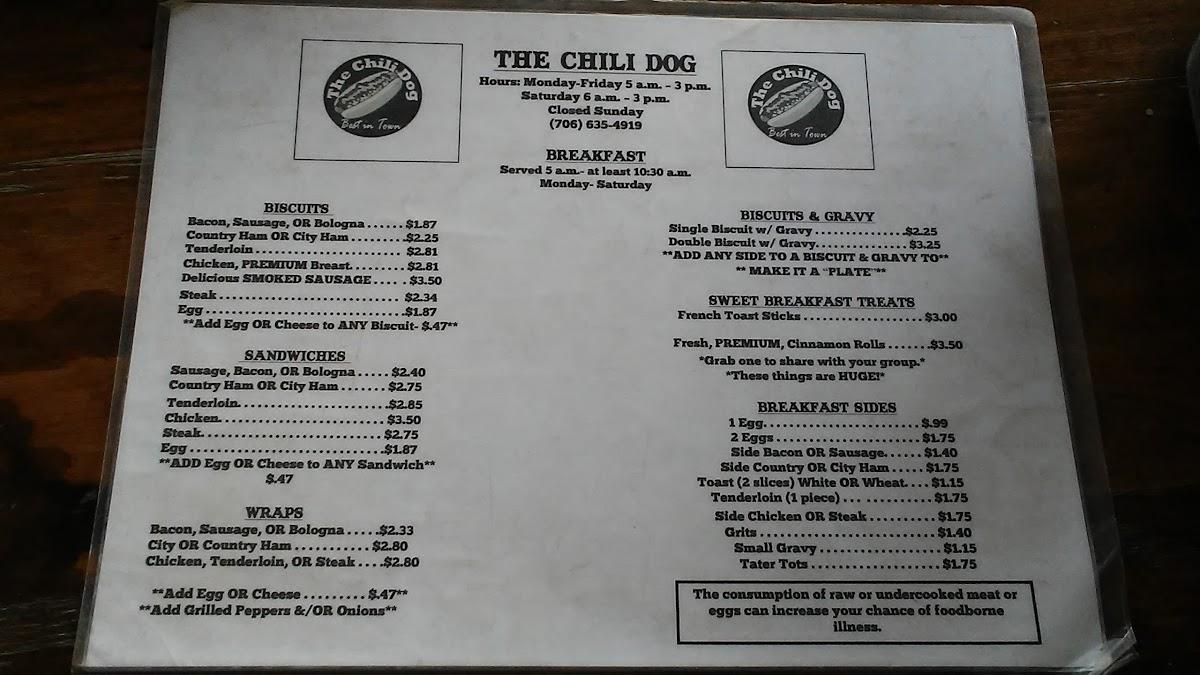 Menu at Chili Dog restaurant, Ellijay