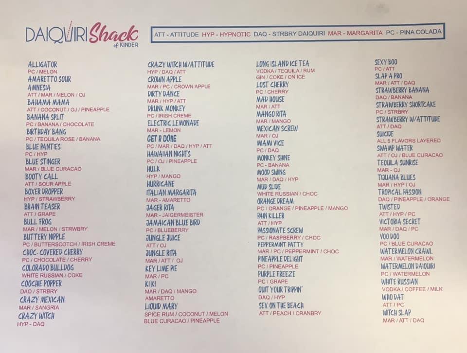 Menu at Daiquiri Shack of Kinder pub & bar, Kinder