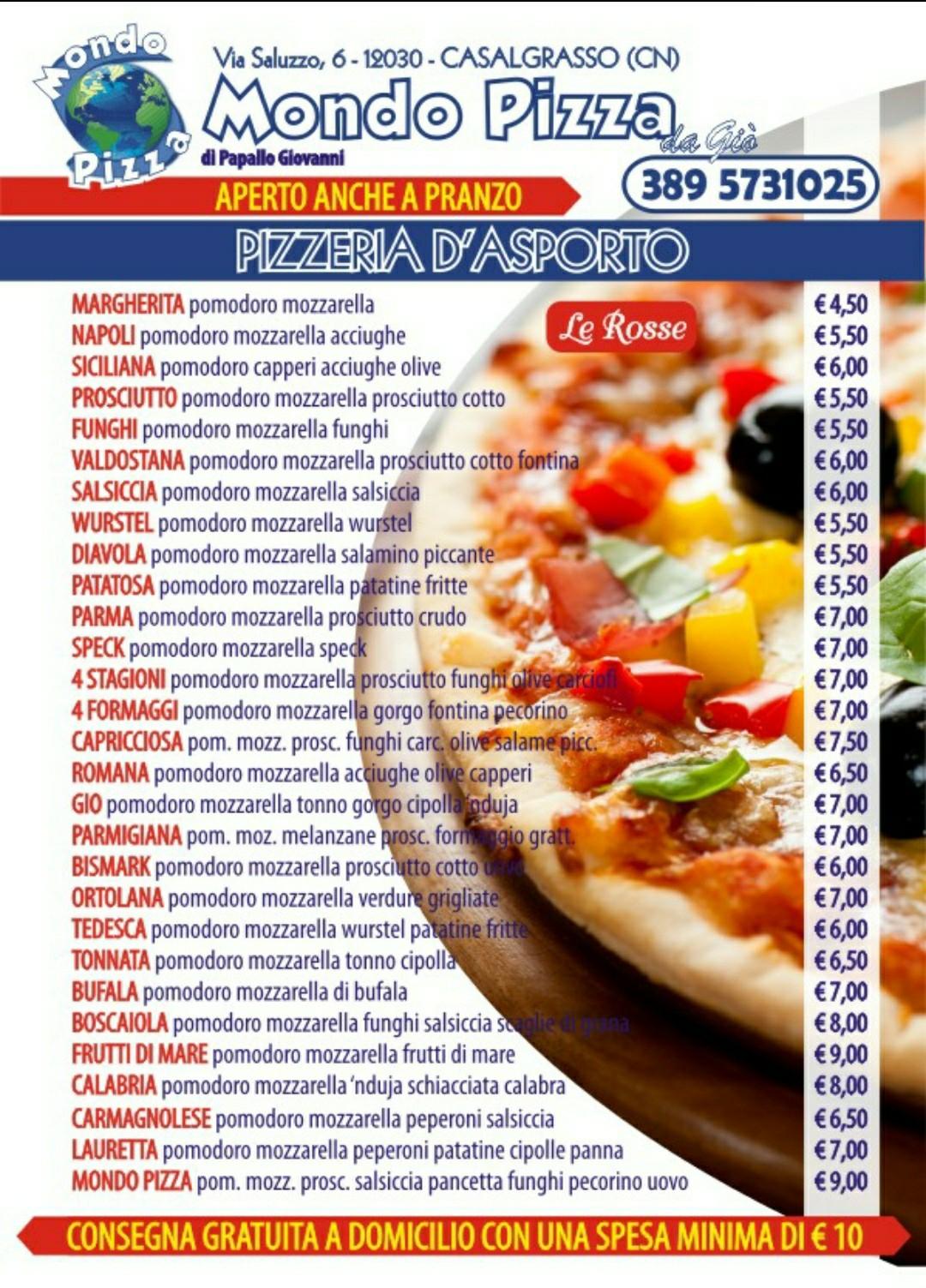 Menu da Mondo Pizza Casalgrasso pizzeria, Casalgrasso